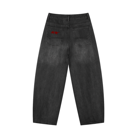 Red SStar Pocket Sunfade Vintage Wash Barrel Leg Jeans